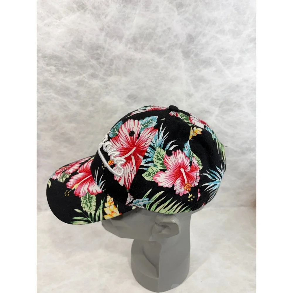 Arizona Tropical Hibiscus Floral Baseball Cap‎ Black Pink One Size Hat